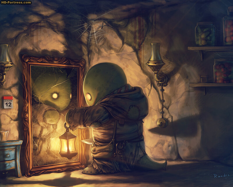 creature in a cave with mirror