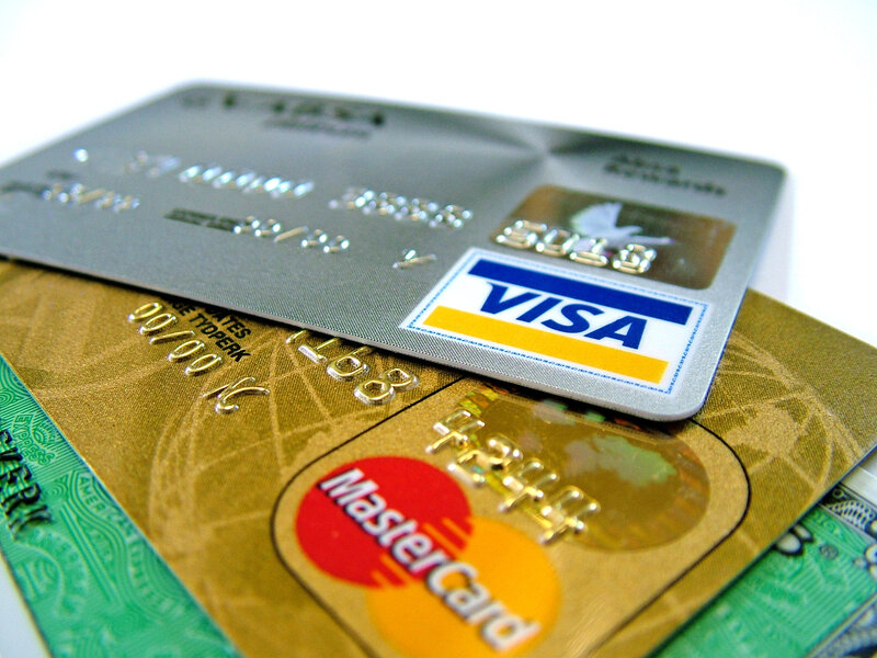 credit cards on white surface