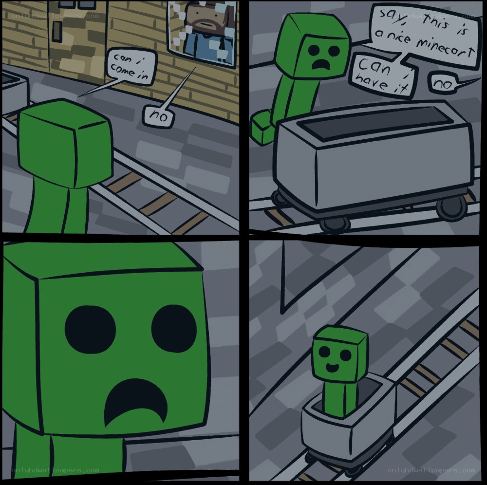 creeper on a minecart