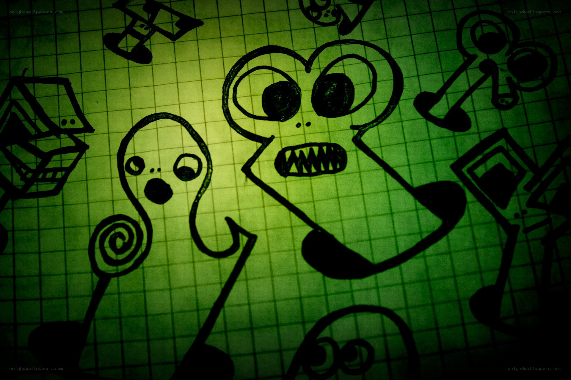 creepy doodles on graph paper