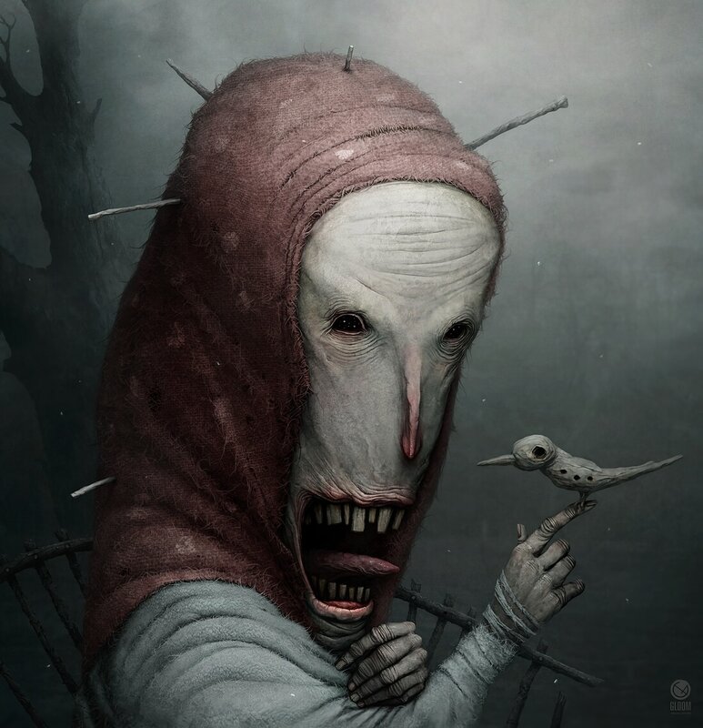 Creepy Figure with Bird