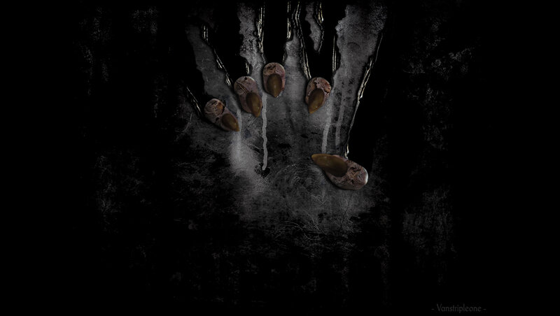 creepy hand on dark wall