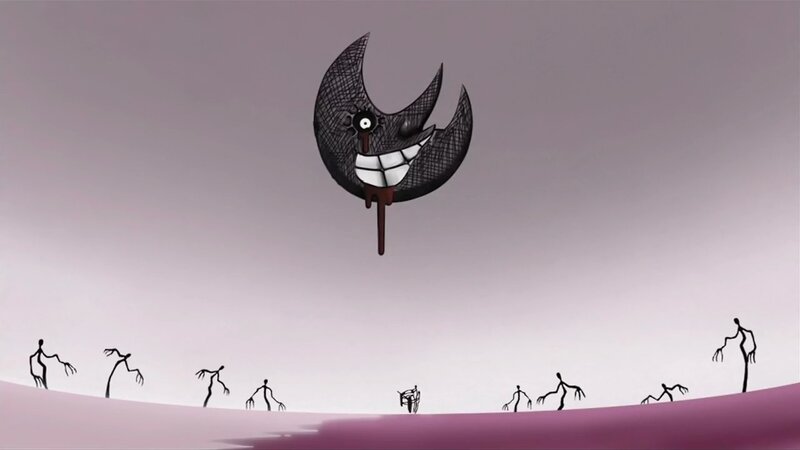 creepy moon over stick figures