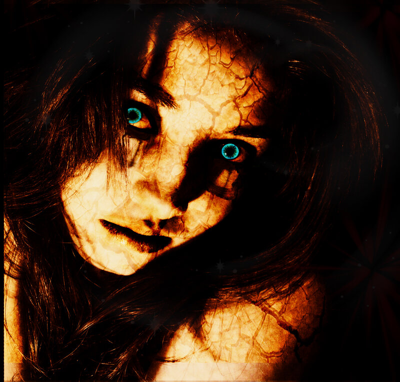creepy woman with glowing eyes
