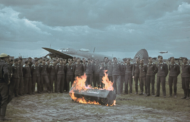 Cremation of a pilot's coffin