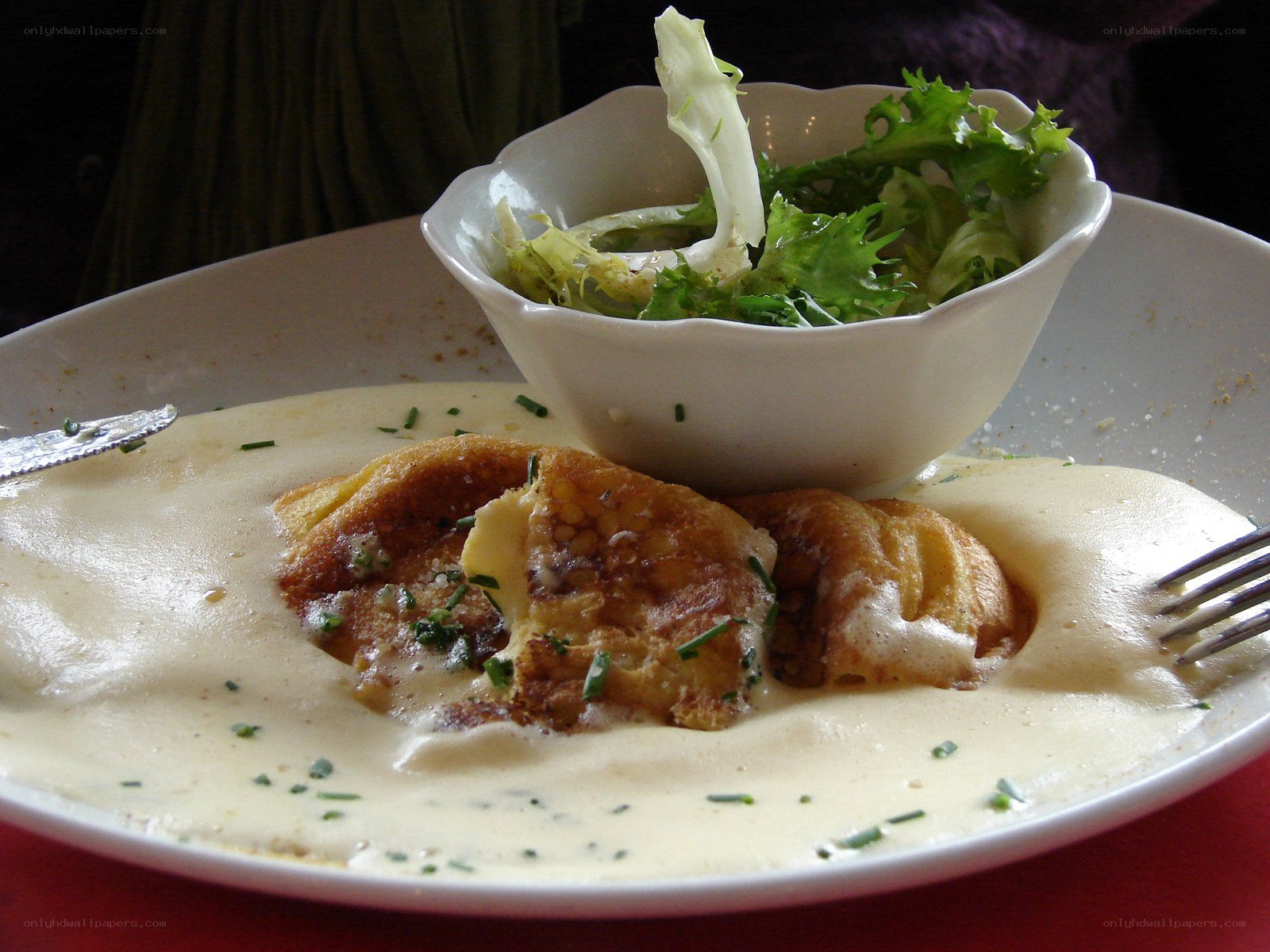 creme brulee with salad