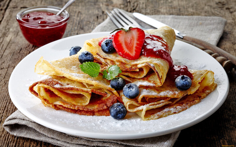 Crepes with Berries — White, Appetizing