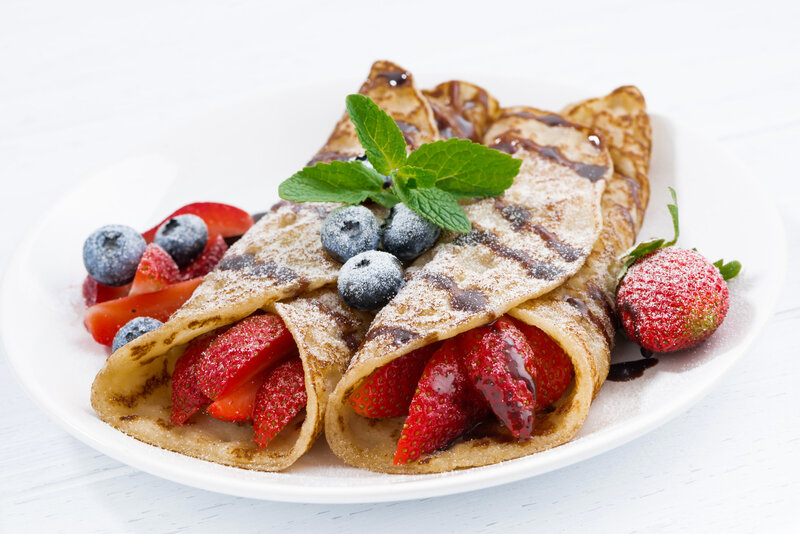 Crepes with Berries — White, Fresh