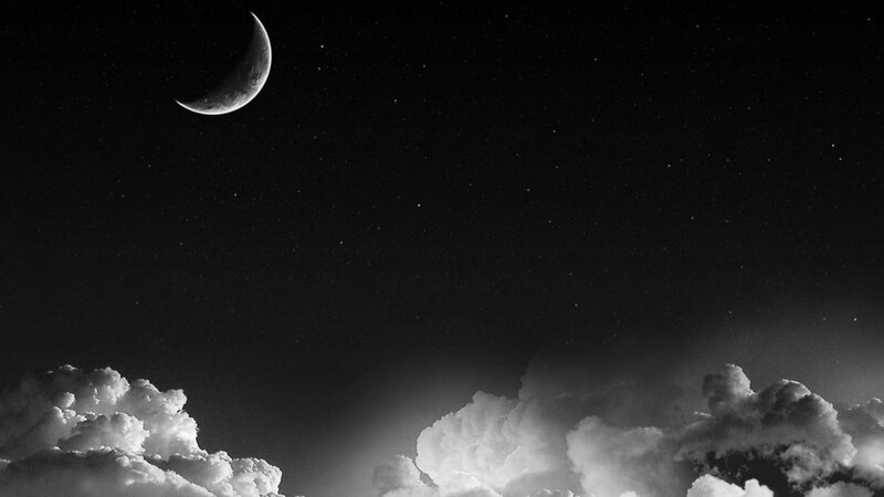 Crescent Moon and Clouds — Black