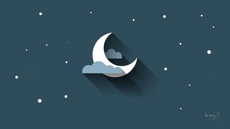Crescent Moon and Clouds — Blue, Serene, Night, Minimalist