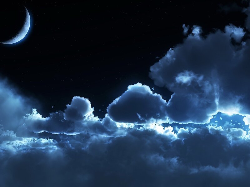 Crescent Moon and Clouds — Dramatic, Black