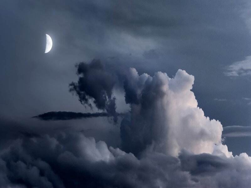 Crescent Moon and Clouds — Gray
