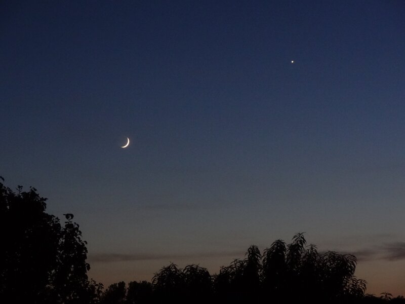 Crescent Moon and Planet — Blue