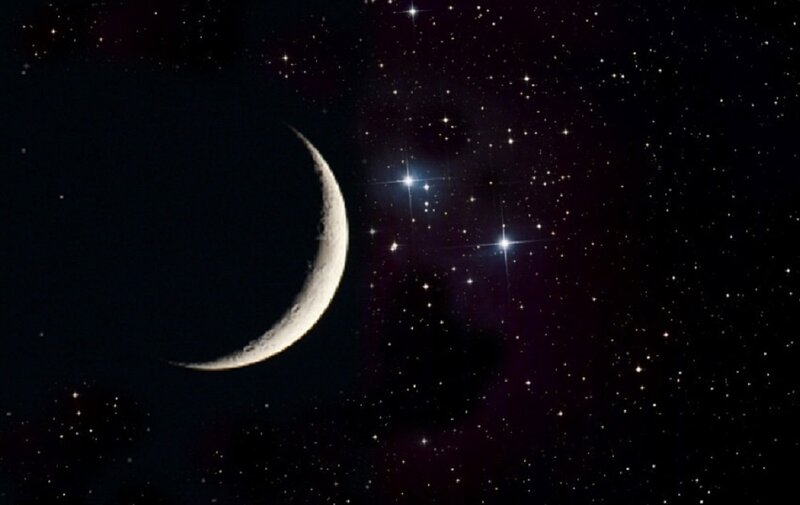Crescent Moon and Stars — Black