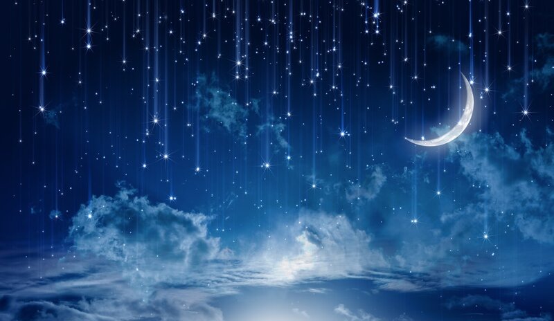 Crescent Moon and Stars — Blue, Serene, Night