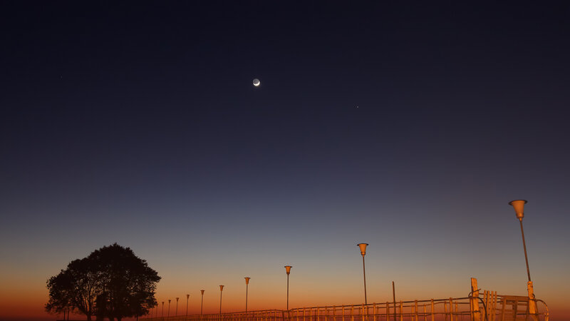 Crescent Moon and Stars — Blue, Serene