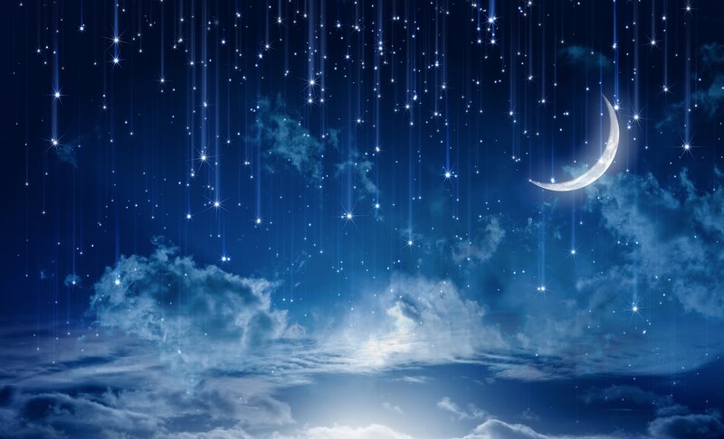 Crescent Moon and Stars — Blue