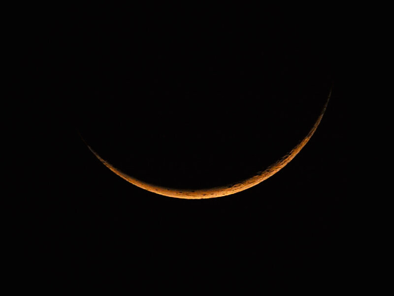Crescent Moon — Black, Serene, Night, Photograph, Night Sky, Orange