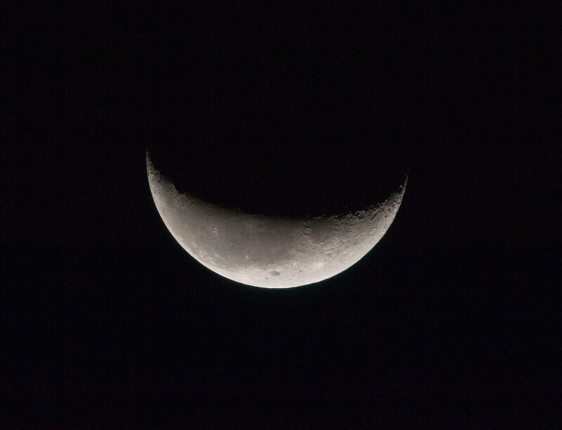 Crescent Moon — Black, Serene, Night, Photograph, Night Sky