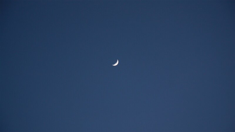 Crescent moon in blue sky