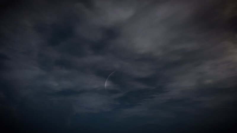 Crescent Moon in Clouds — Gray