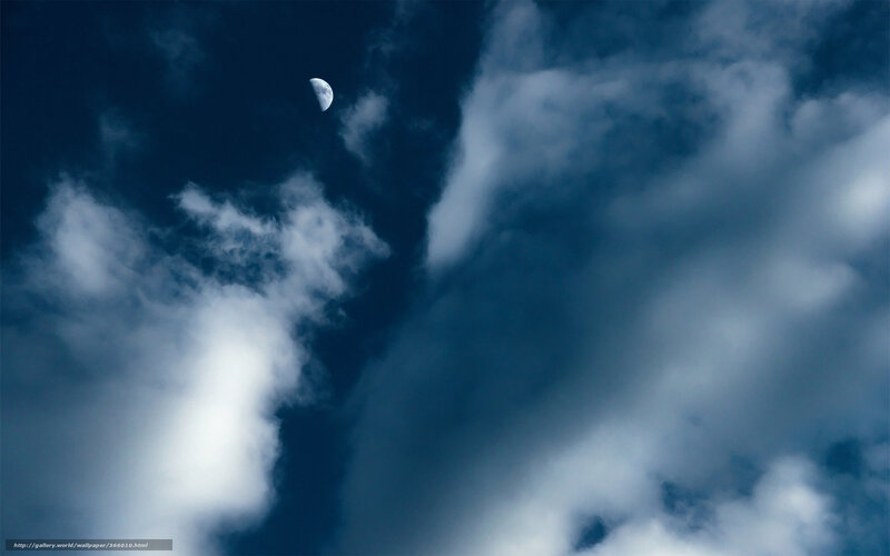 Crescent Moon in Cloudy Sky — Blue