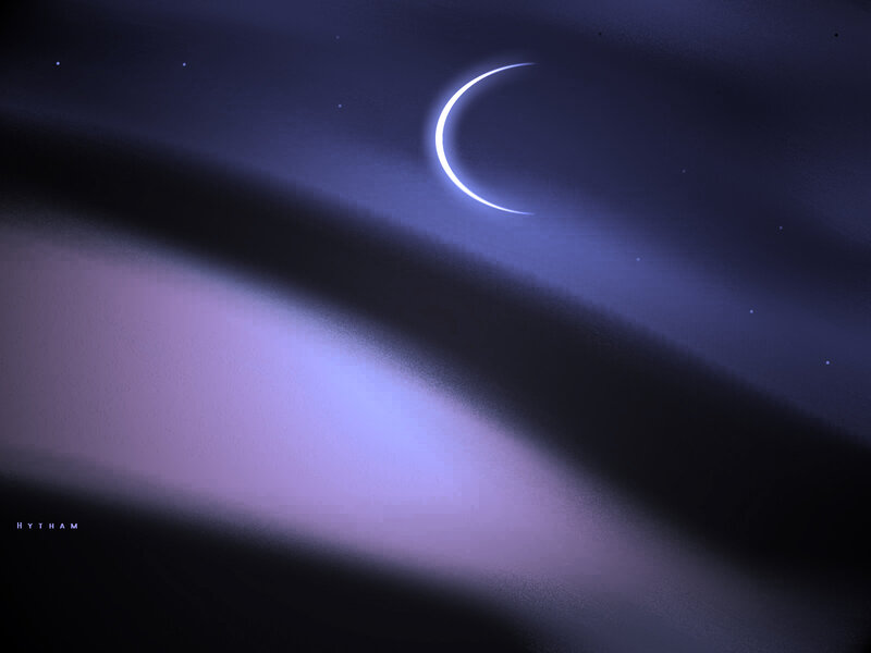Crescent moon in night sky