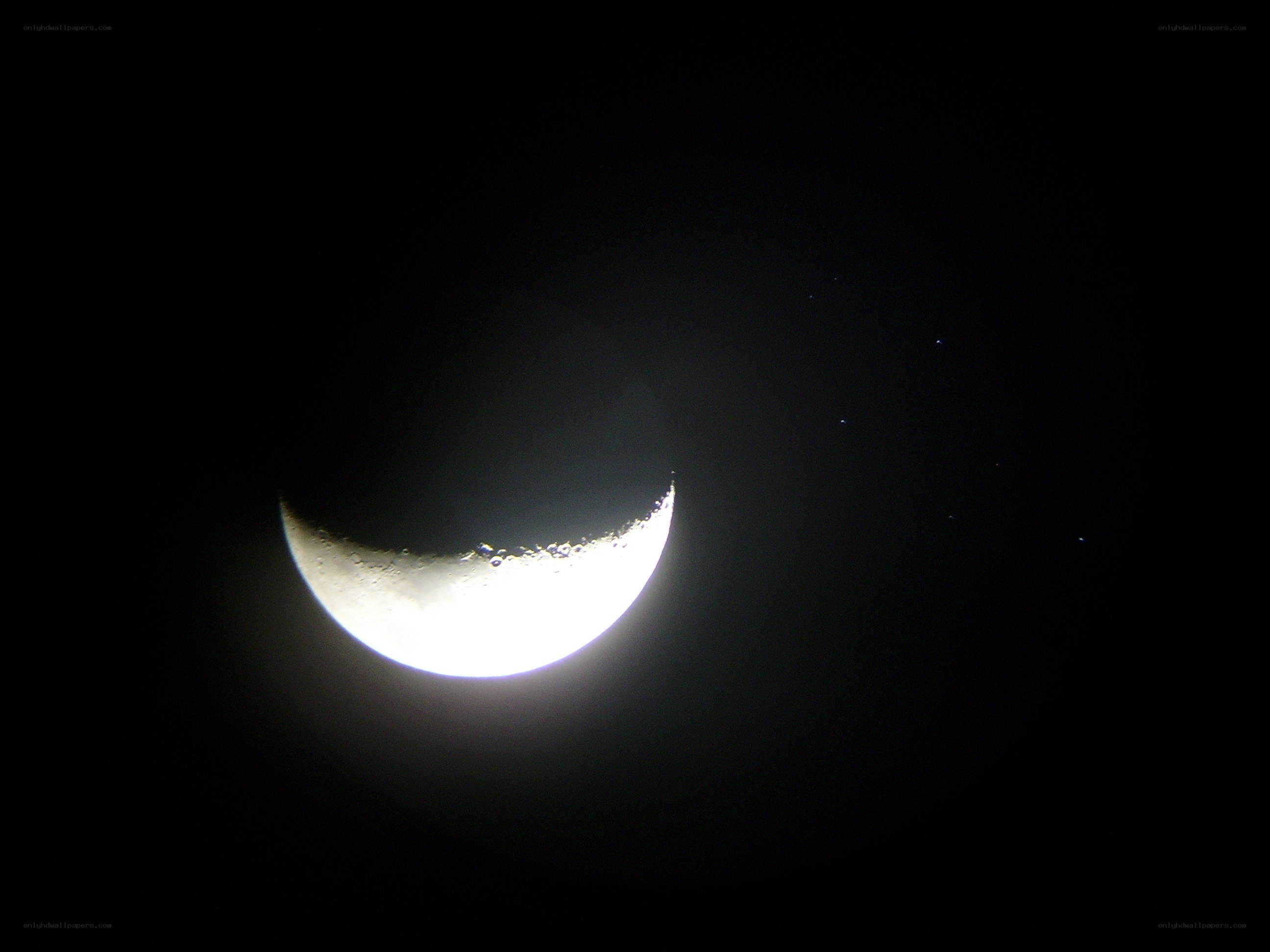 Crescent moon in night sky