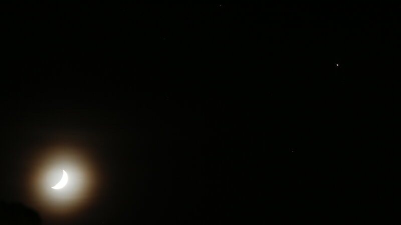 Crescent Moon in Night Sky — Black, Dark, Photograph