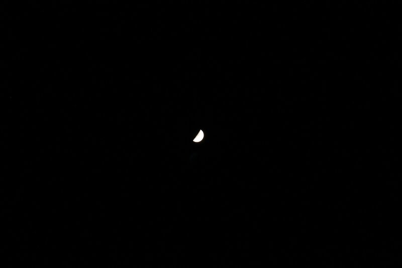 Crescent Moon in Night Sky — Black, Serene, Photograph, Night Sky, White