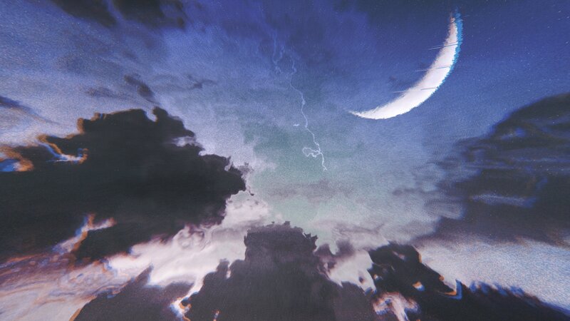 Crescent Moon in Night Sky — Blue, Dramatic, Digital Art