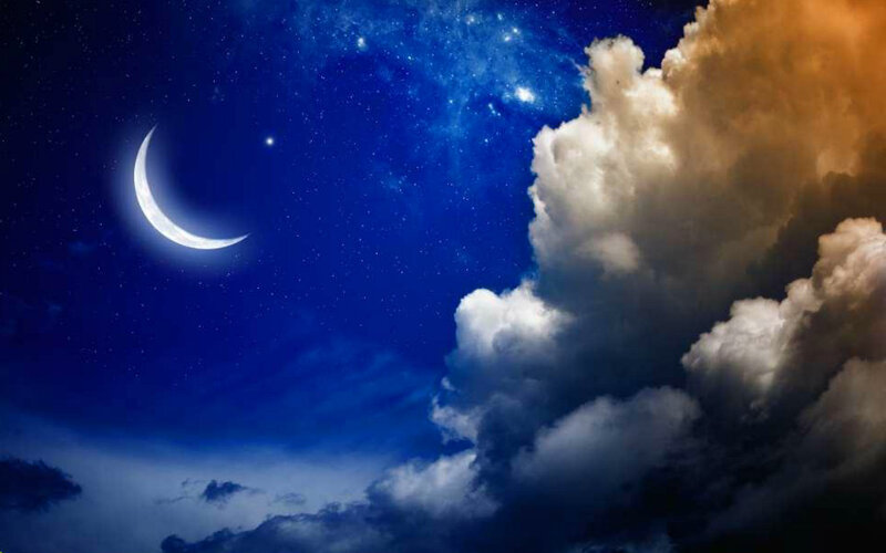 Crescent Moon in Night Sky — Blue, Dramatic