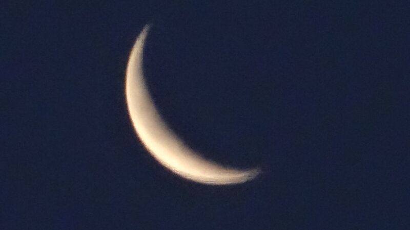 Crescent Moon in Night Sky — Blue, Serene, Photograph