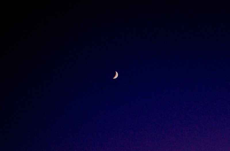 Crescent Moon in Night Sky — Blue, Serene