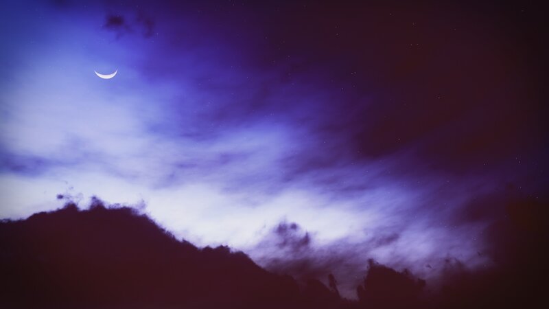Crescent Moon in Night Sky — Purple