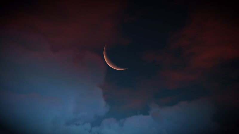 Crescent Moon in Sky — Blue, Dramatic