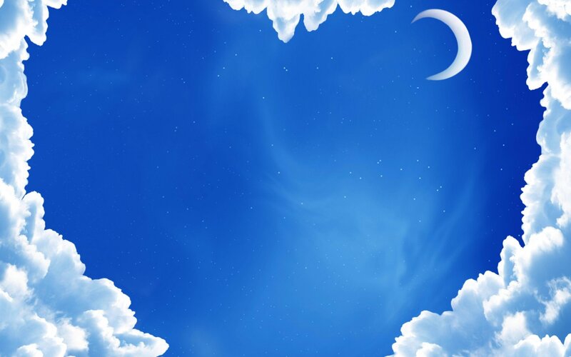 Crescent Moon in Sky — Blue, Serene, Night, Digital Art