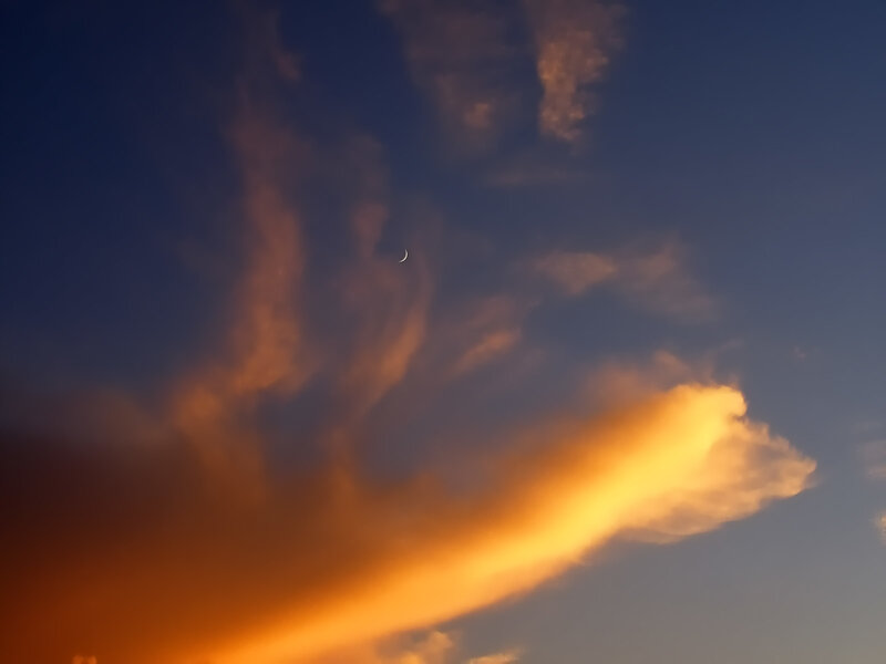 Crescent Moon in Sky — Blue