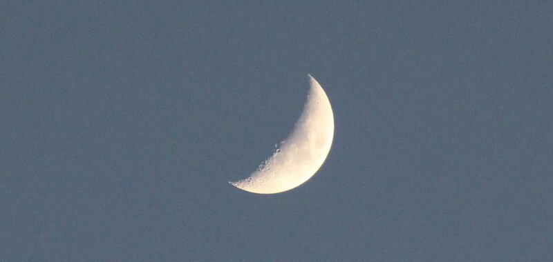 Crescent Moon in Sky — Gray, Serene
