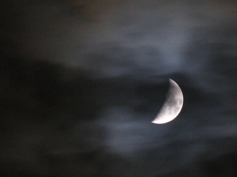Crescent Moon in Sky — Gray