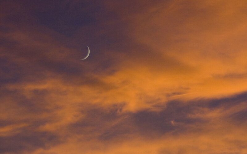 Crescent Moon in Sky — Orange, Dramatic