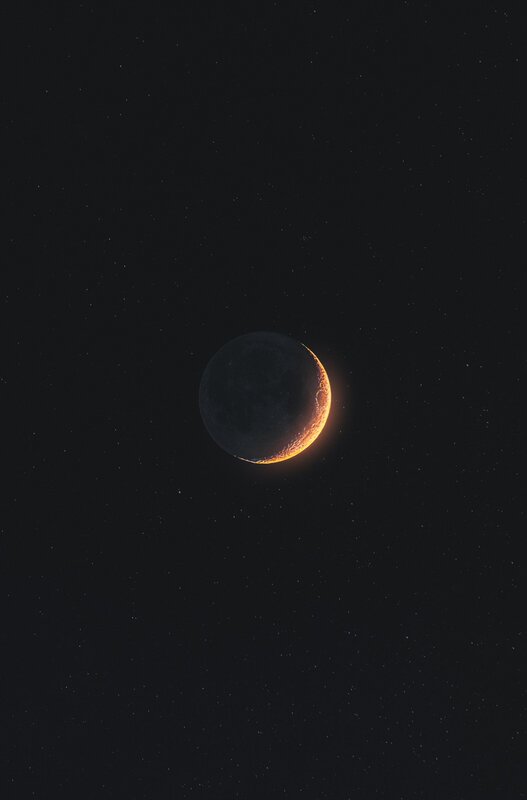 Crescent Moon in Space — Black, Serene