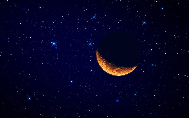 Crescent Moon in Space — Blue
