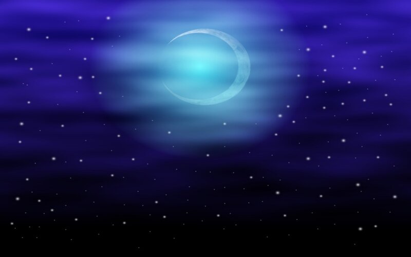 Crescent moon in starry night