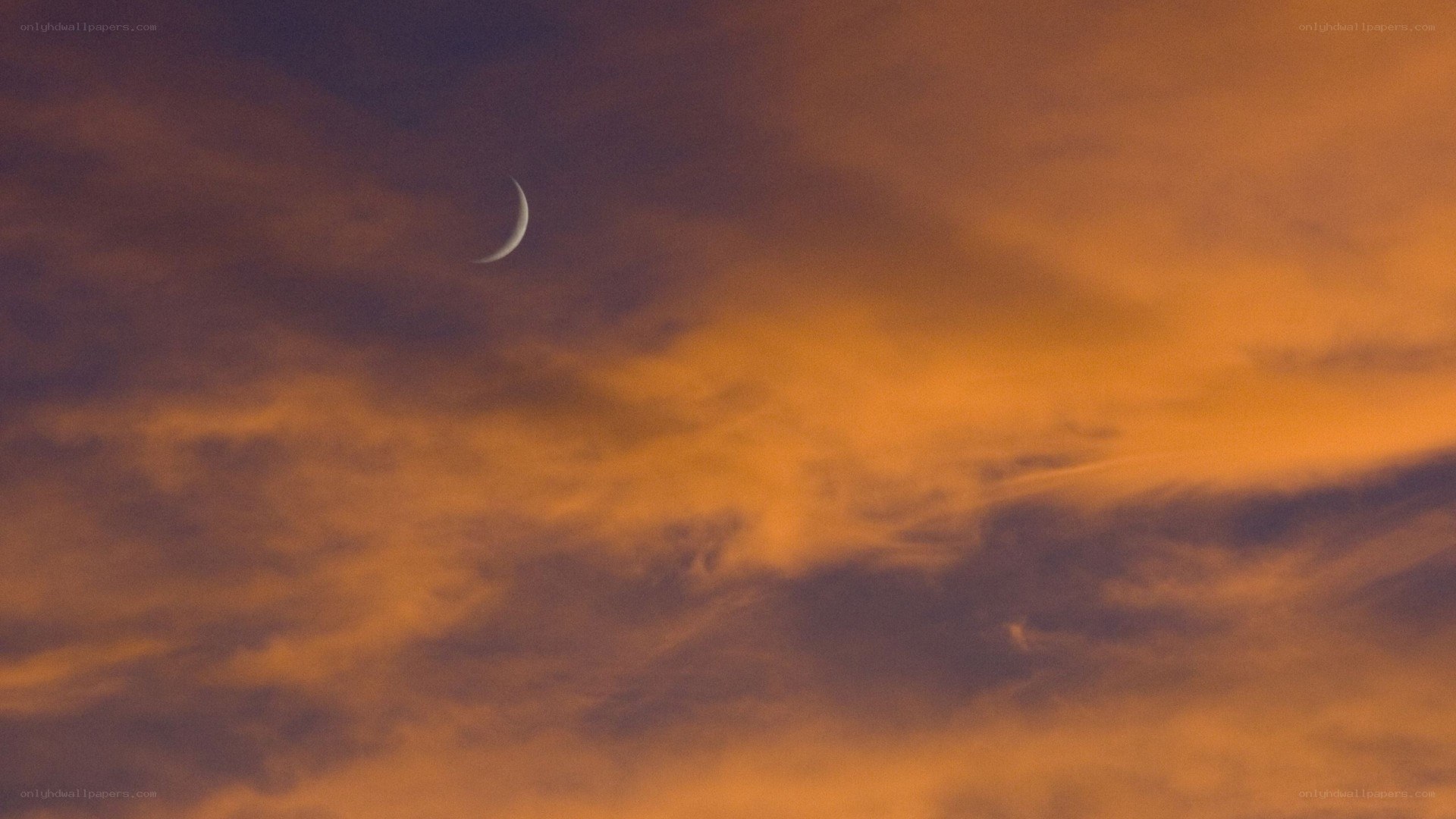 Crescent moon in sunset sky