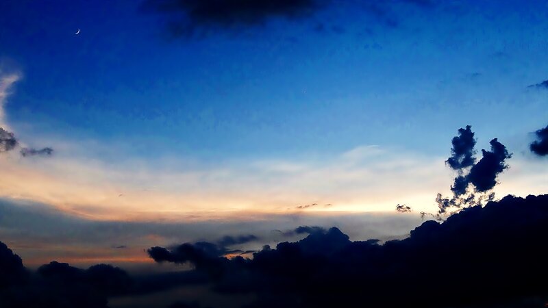 Crescent Moon in Twilight Sky — Blue
