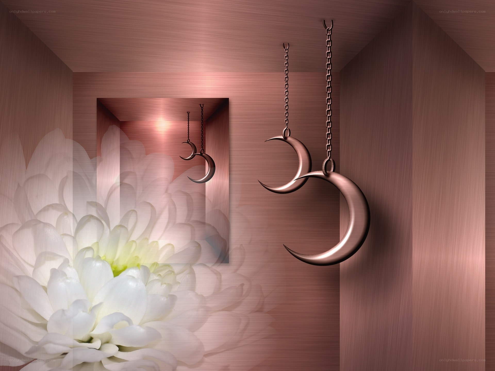 Crescent moon ornaments in a pink room