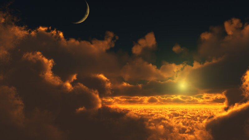 Crescent Moon over Clouds — Dramatic, Night