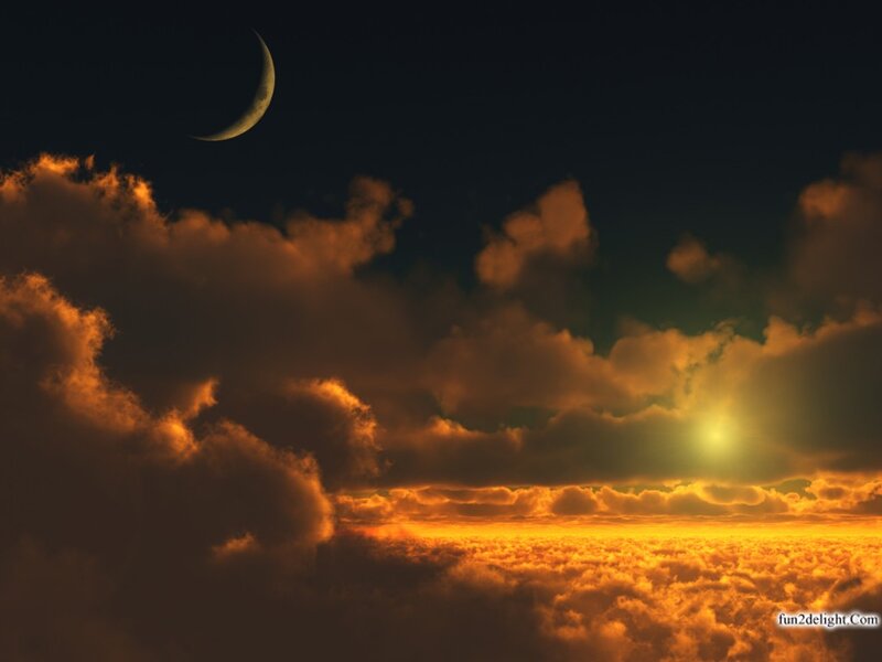 Crescent Moon over Clouds — Orange, Dramatic, Night