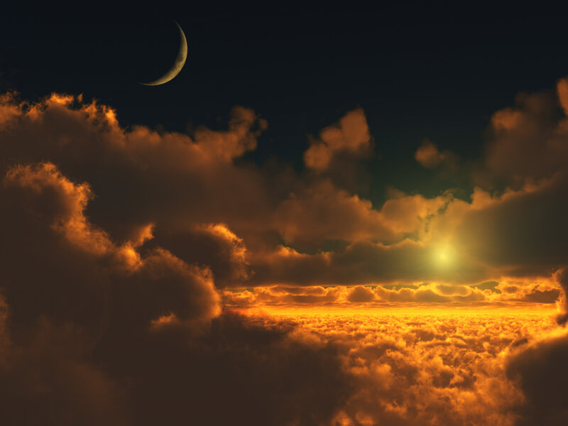 Crescent Moon over Clouds — Orange